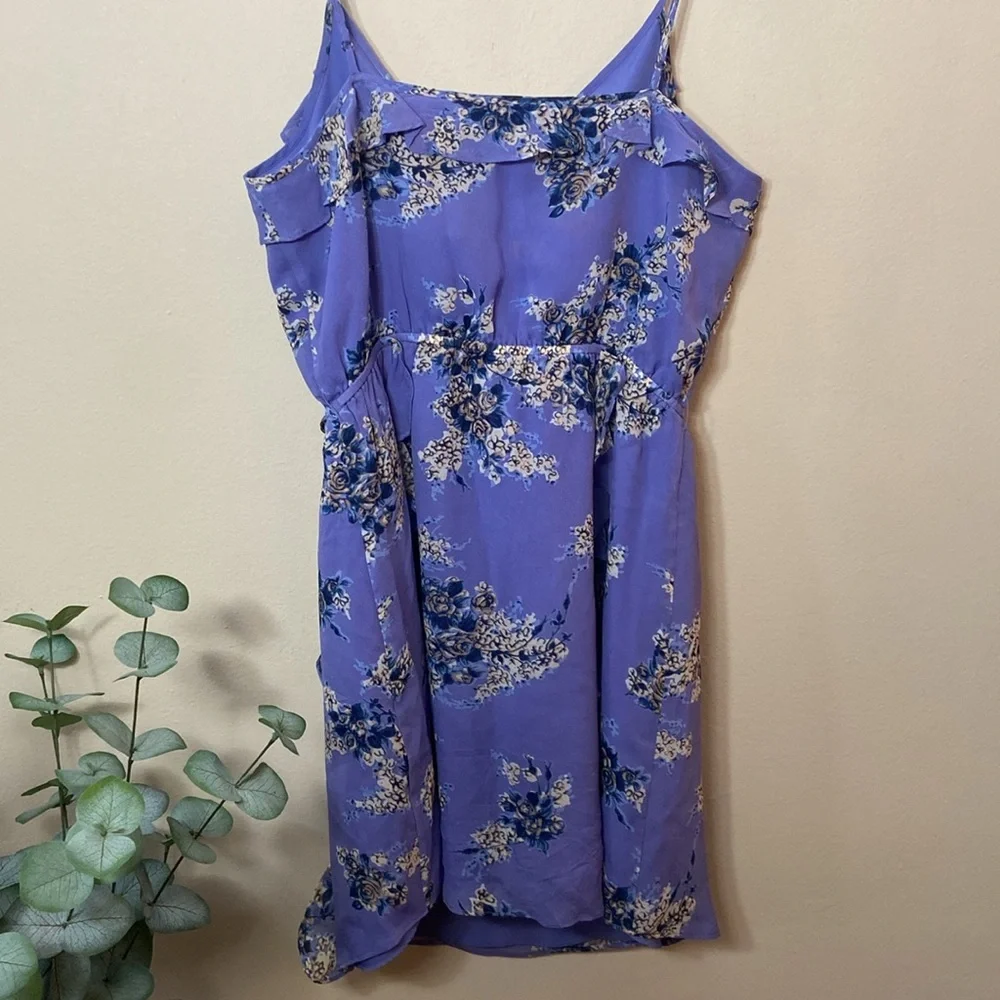 Joie Silk Floral Wrap Dress Periwinkle Blue Purple Ruffle Mini Dress Medium - Picture 7 of 8